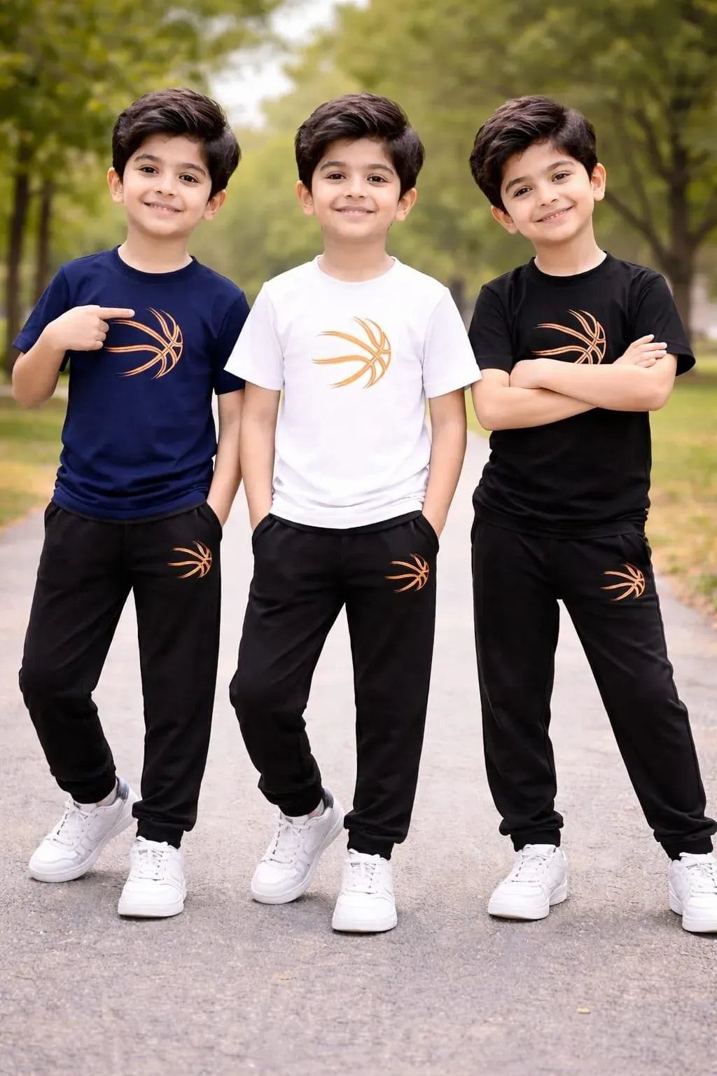 Kids Printed Black Track Suit Set 1-12Yrs Polyester