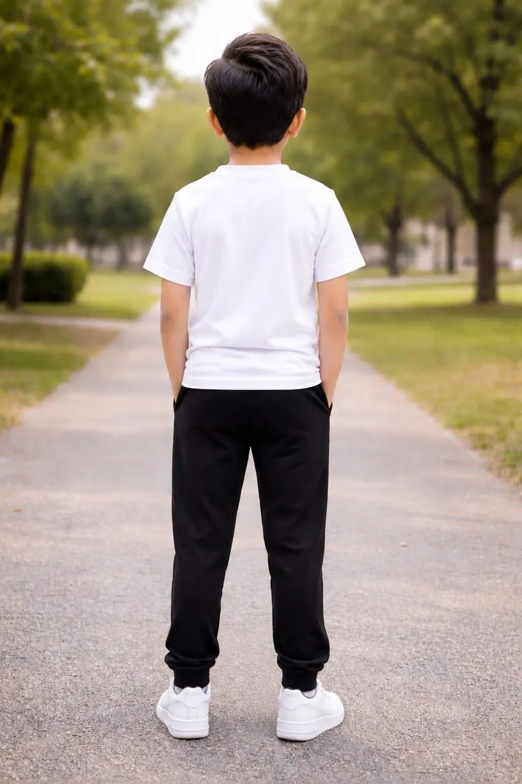 Kids Printed Tracksuit Set White Black Cotton Stretchable