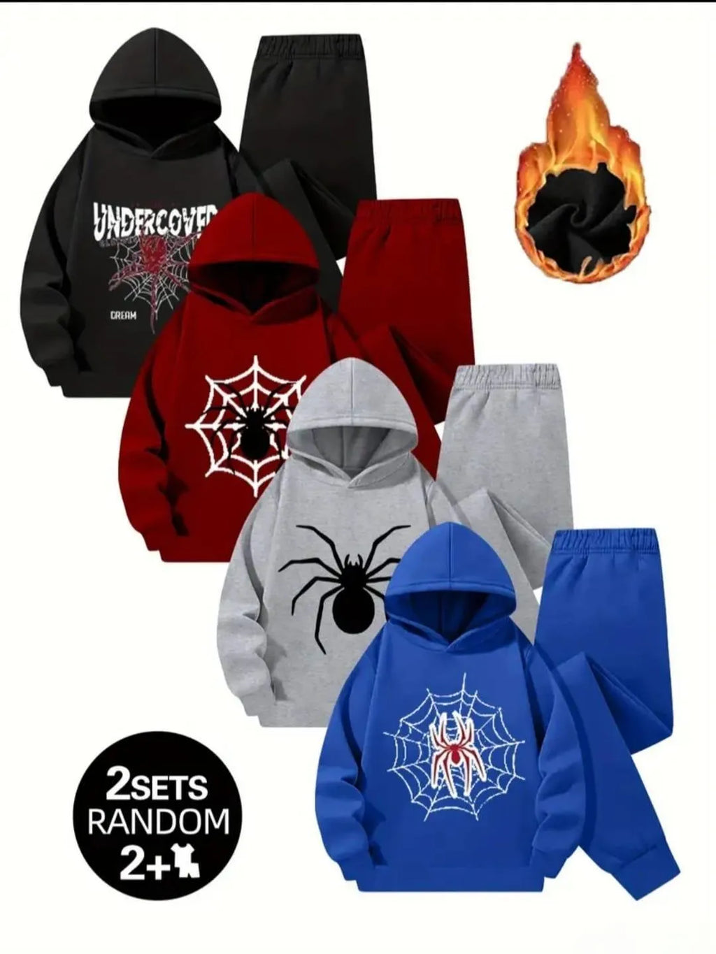 Winter Tracksuit Set for Kids 1-2 Years Fleece Spider Print