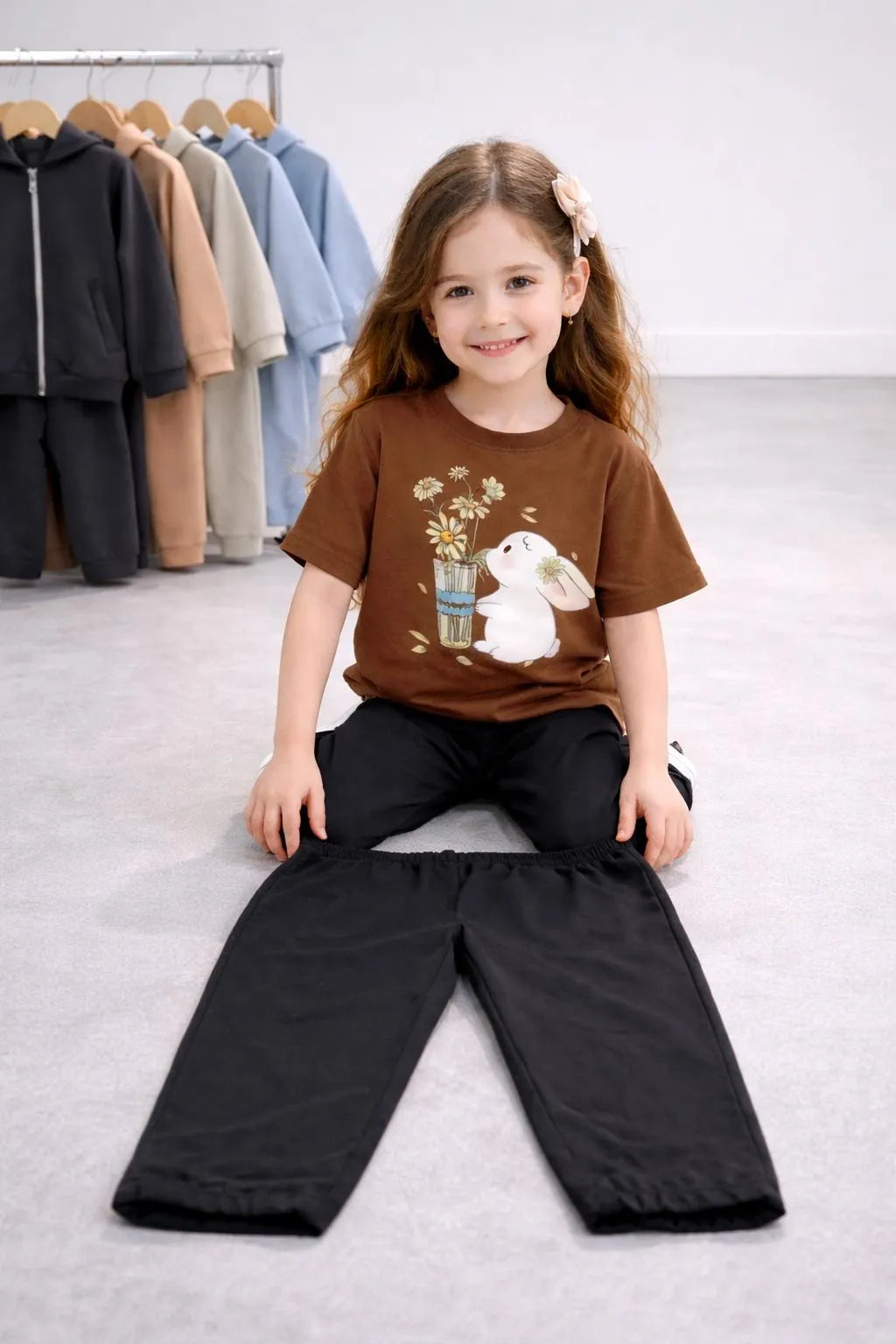 Girls Brown Printed Cotton T-Shirt & Trouser Set 1-10 Years