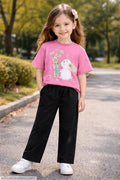 Girls Pink Snowman T-Shirt & Trouser Set 1-12Yrs