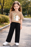 Girls Printed Brown T-Shirt & Trouser Set 1-12Yrs