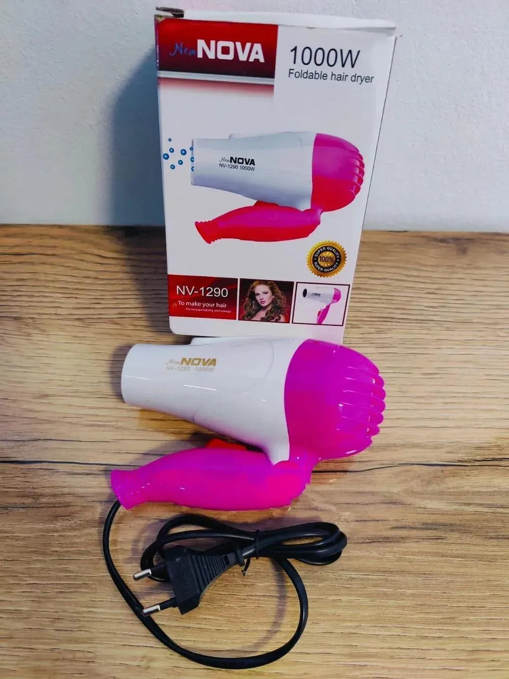Nova 1000W Foldable Hair Dryer Pink White