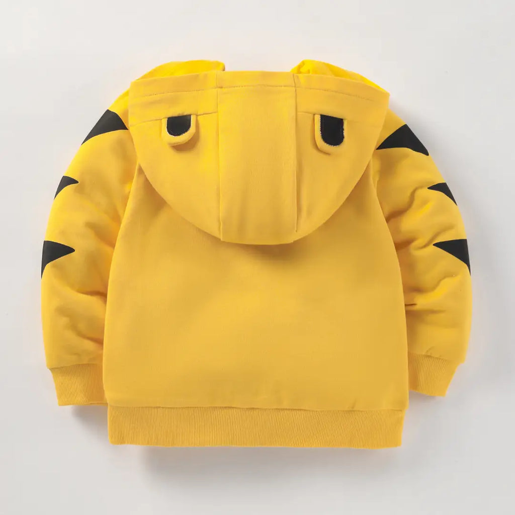 Kids Tiger Hoodie Yellow Cotton Winter Warm