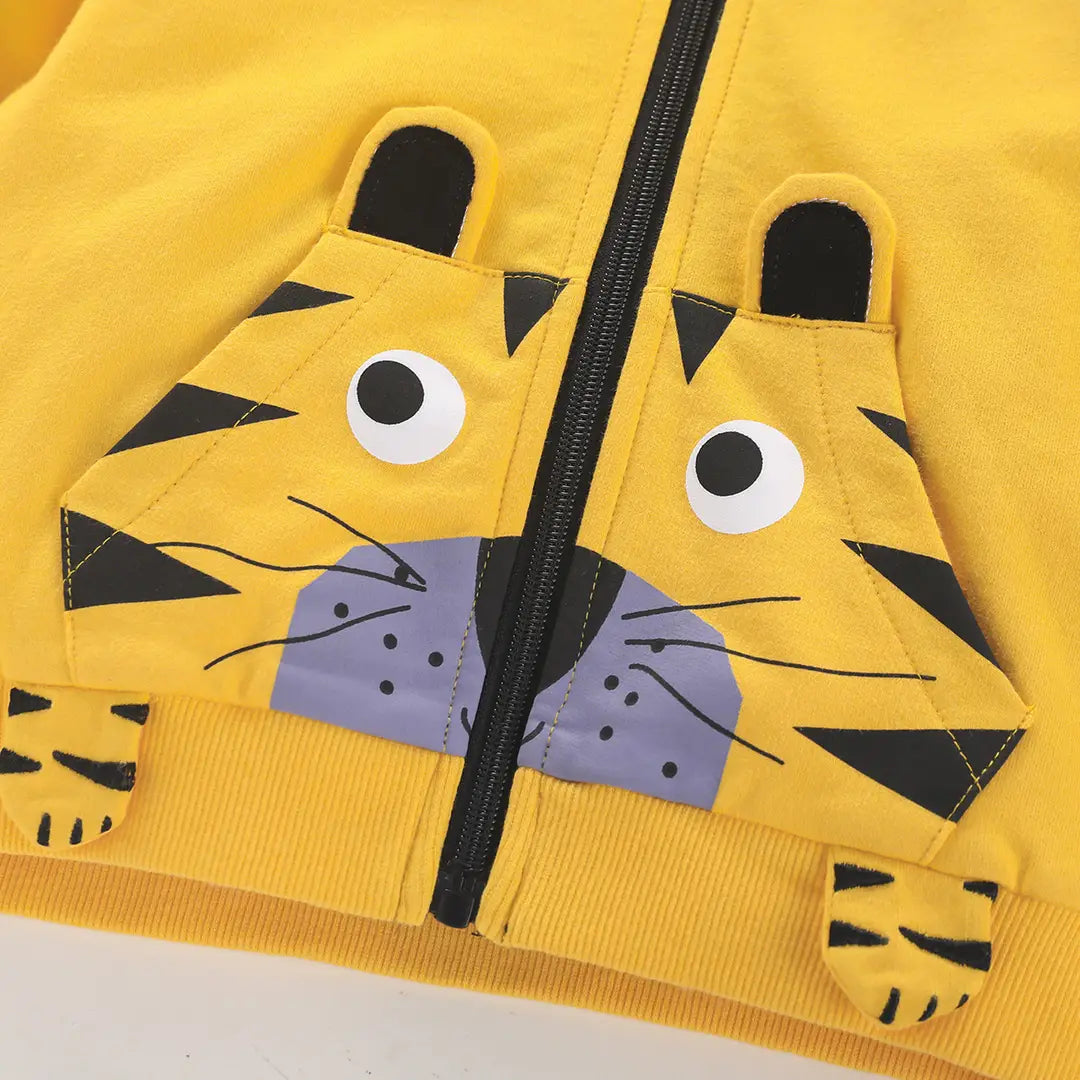 Kids Tiger Hoodie Yellow Cotton Winter Warm