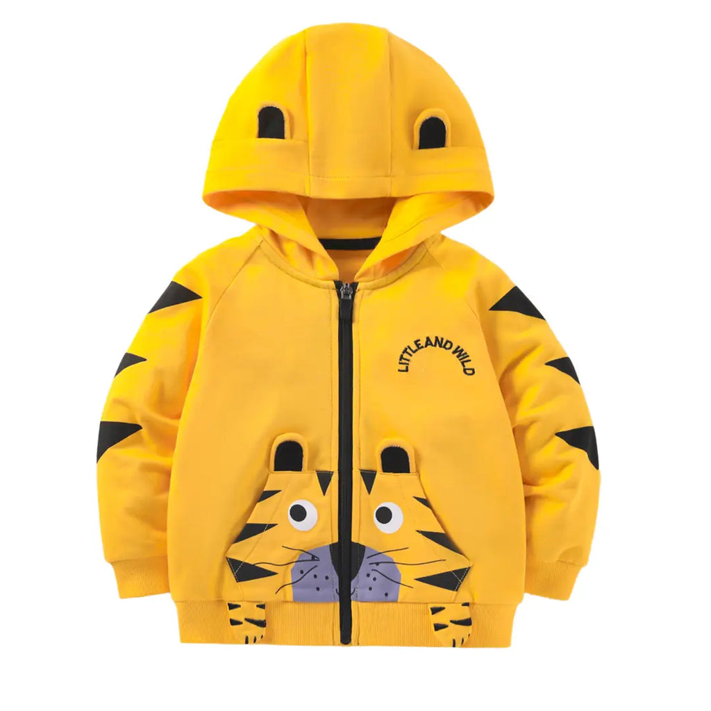 Kids Tiger Hoodie Yellow Cotton Winter Warm