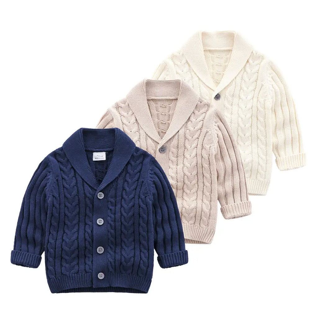 Kids Cable Knit Cardigan Blue & Cream 1-3Yr