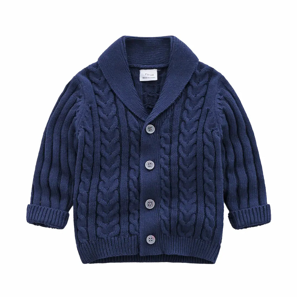 Kids Cable Knit Cardigan Blue & Cream 1-3Yr