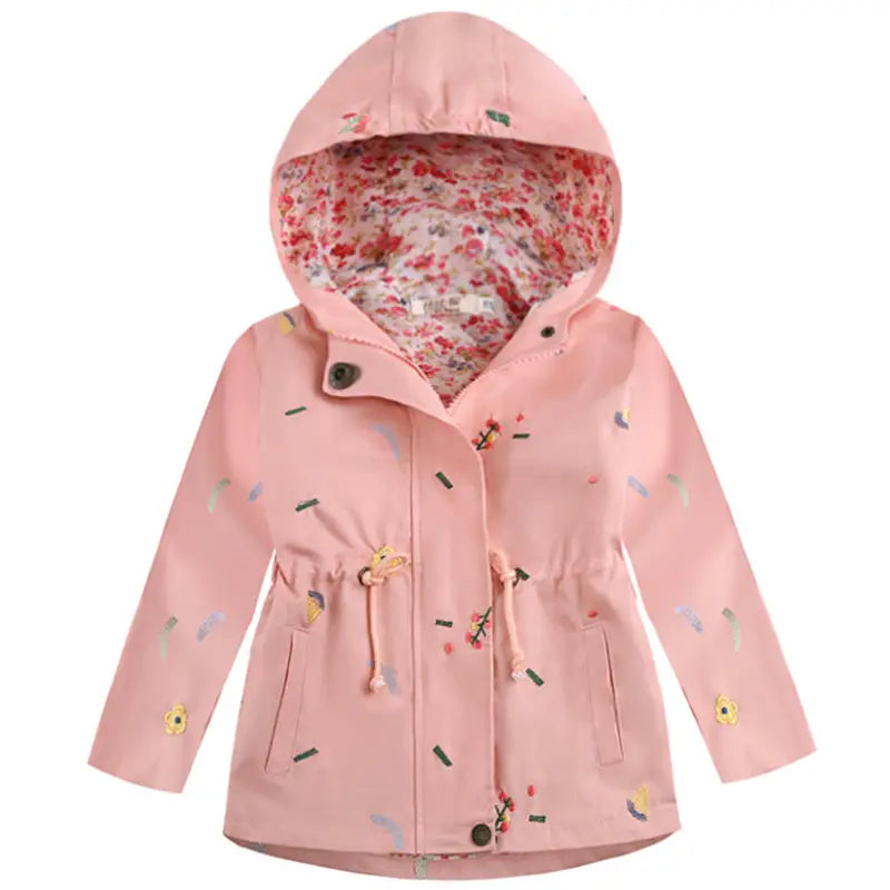 Pink Hooded Windbreaker for Girls Spring Wear