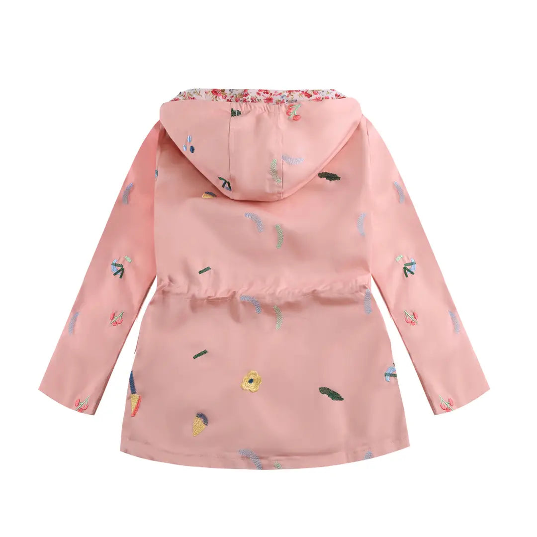 Pink Hooded Windbreaker for Girls Spring Wear