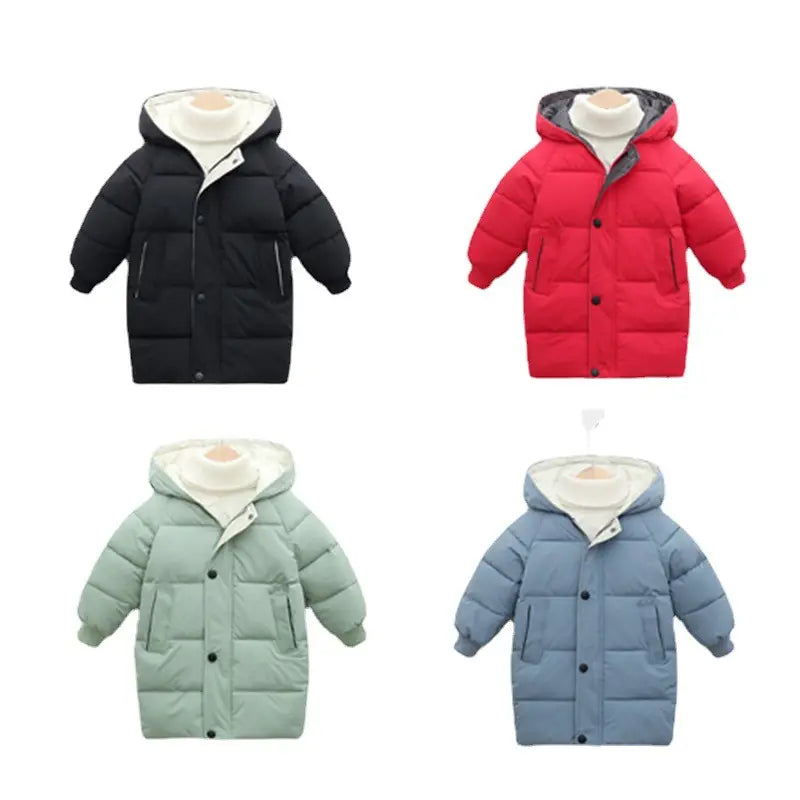 Kids Hooded Puffer Jacket Black Red Mint Blue