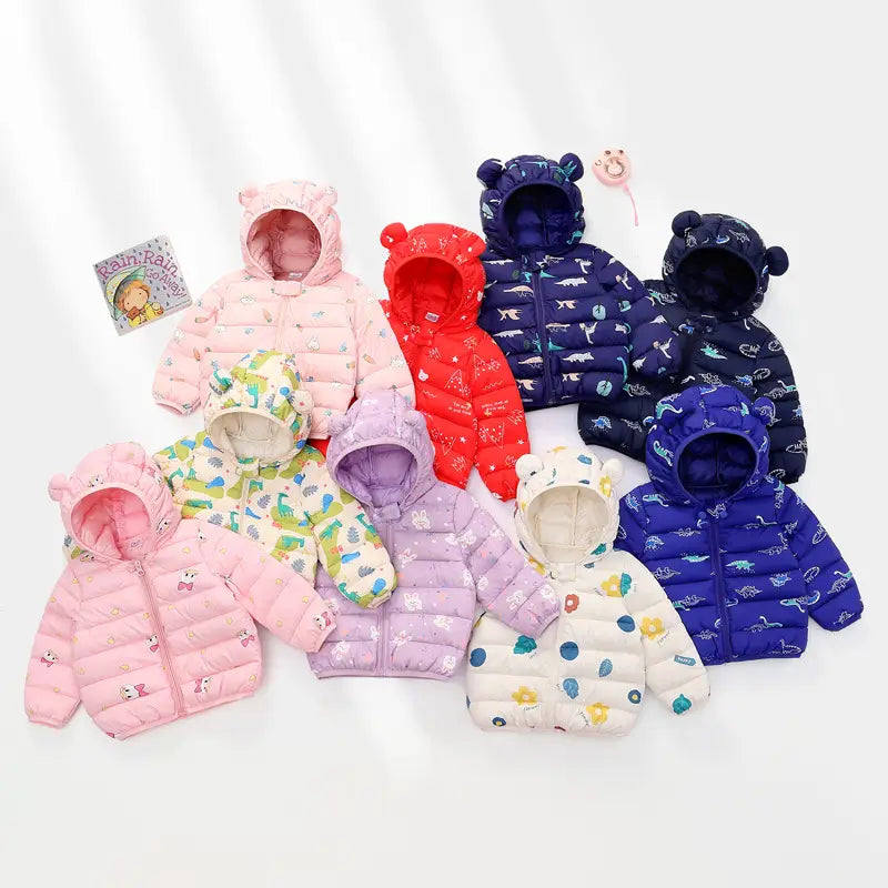 2025 Cartoon Bear Hooded Jackets for Kids Winter Warm Cotton