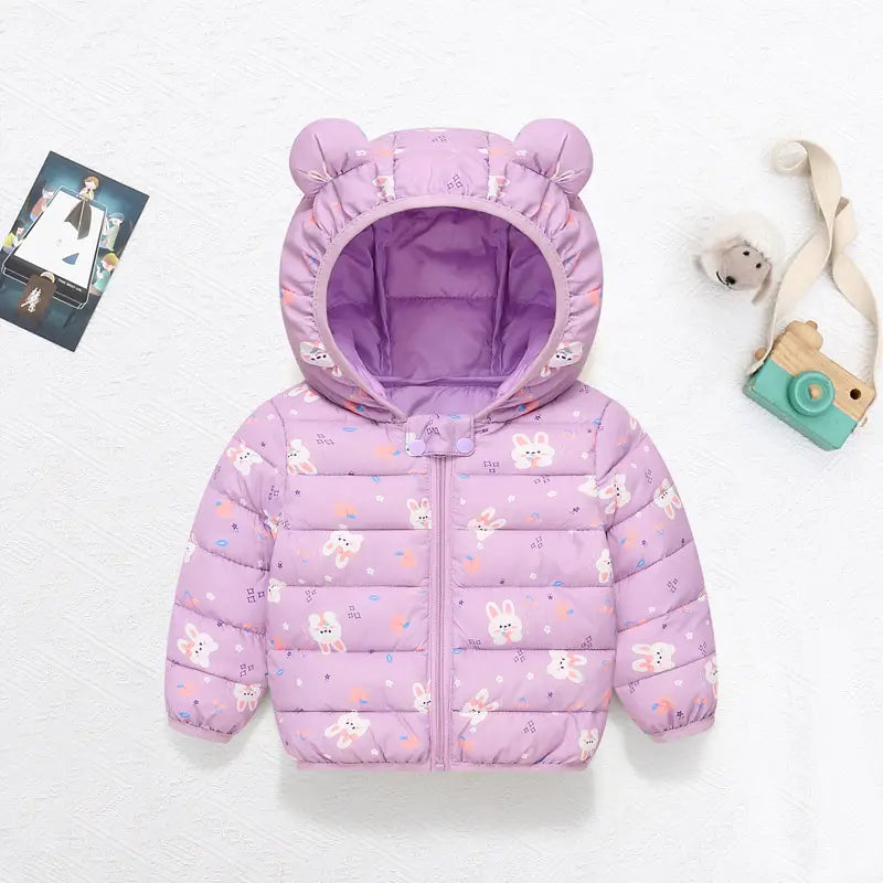2025 Cartoon Bear Hooded Jackets for Kids Winter Warm Cotton