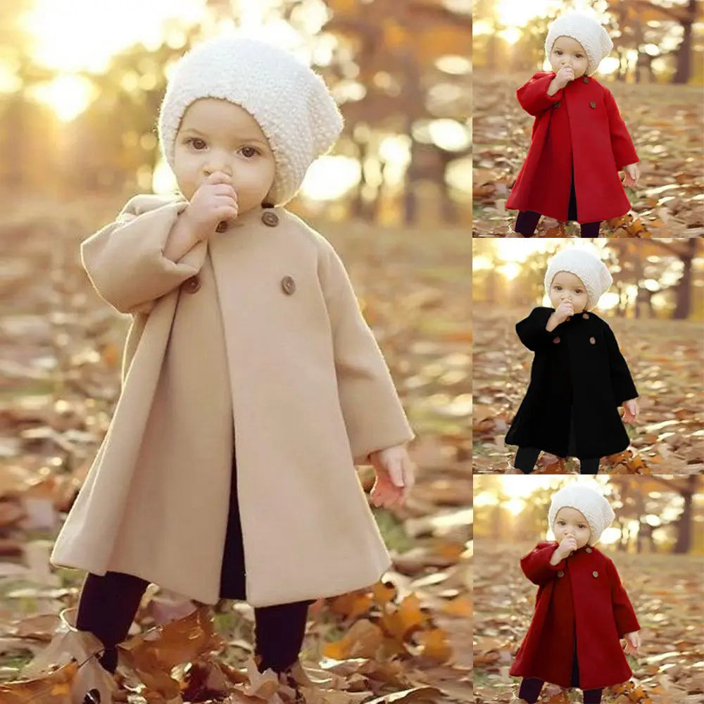 Kids Warm Capes Coat Red Black Woolen Winter Autumn
