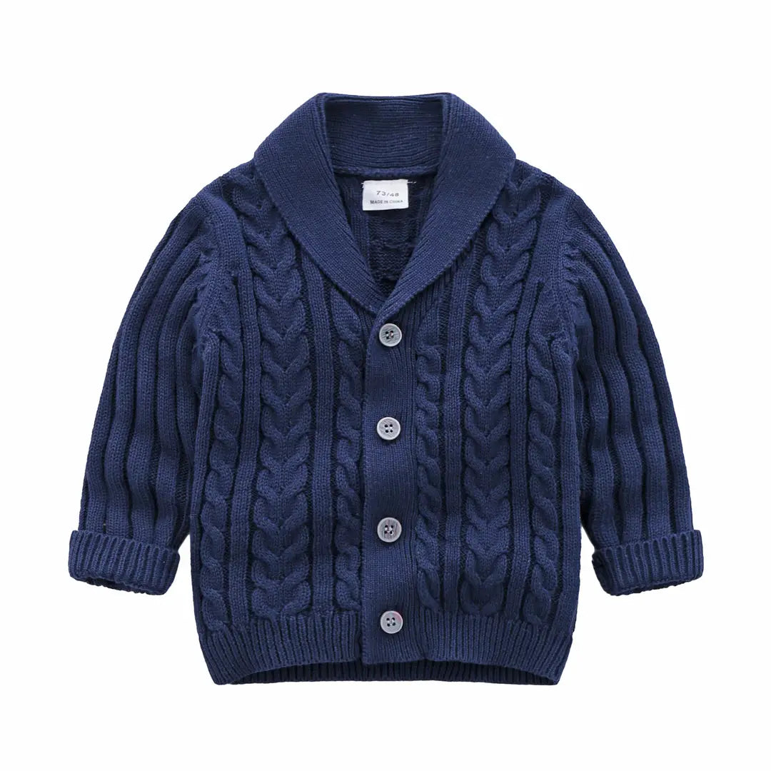 Baby Cable Knit Cardigan Navy Beige Cream