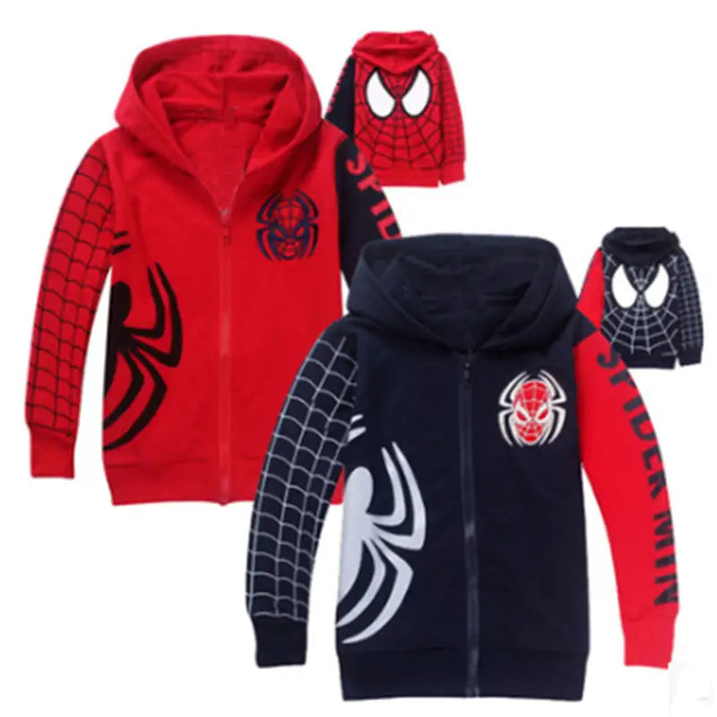Spider Hoodies for Kids Red Navy Cotton Zipper