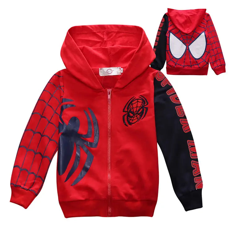 Spider Hoodies for Kids Red Navy Cotton Zipper