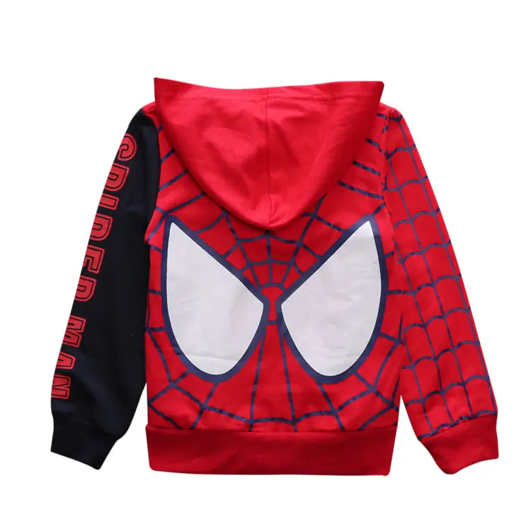 Spider Hoodies for Kids Red Navy Cotton Zipper