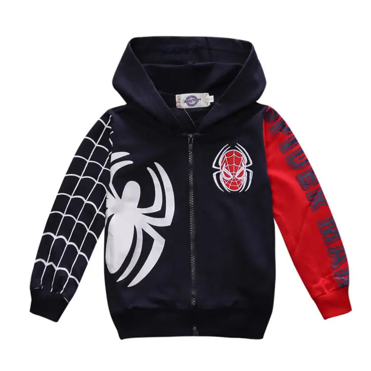 Spider Hoodies for Kids Red Navy Cotton Zipper