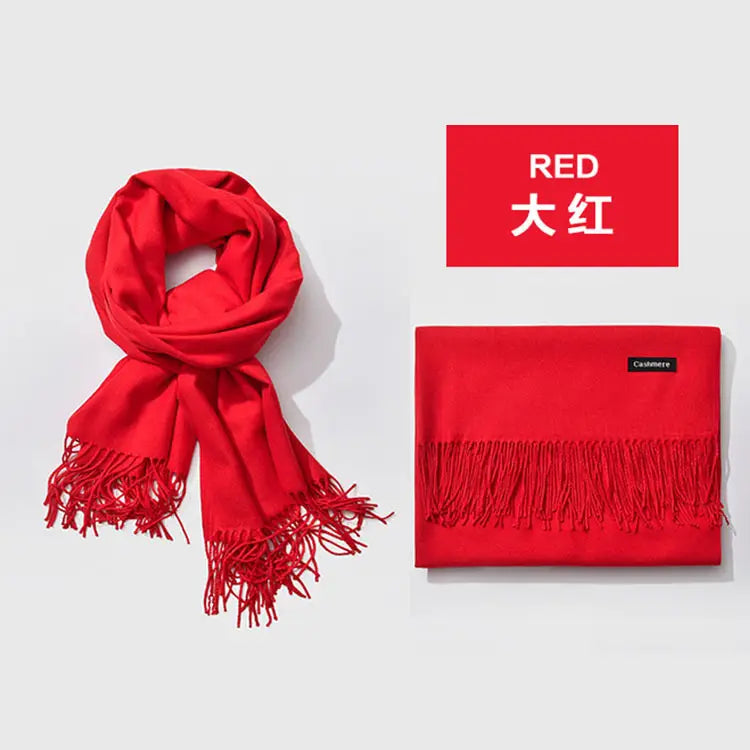 Women Solid Color Imitation Cashmere Scarf Autumn Winter Large Tassel Shawl