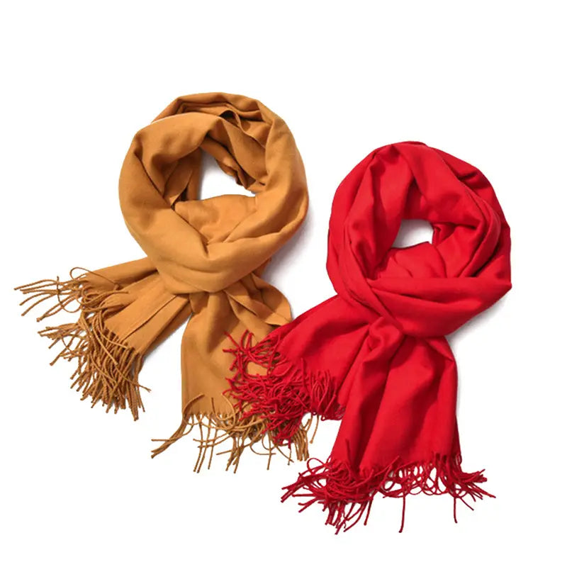 Women Solid Color Imitation Cashmere Scarf Autumn Winter Large Tassel Shawl