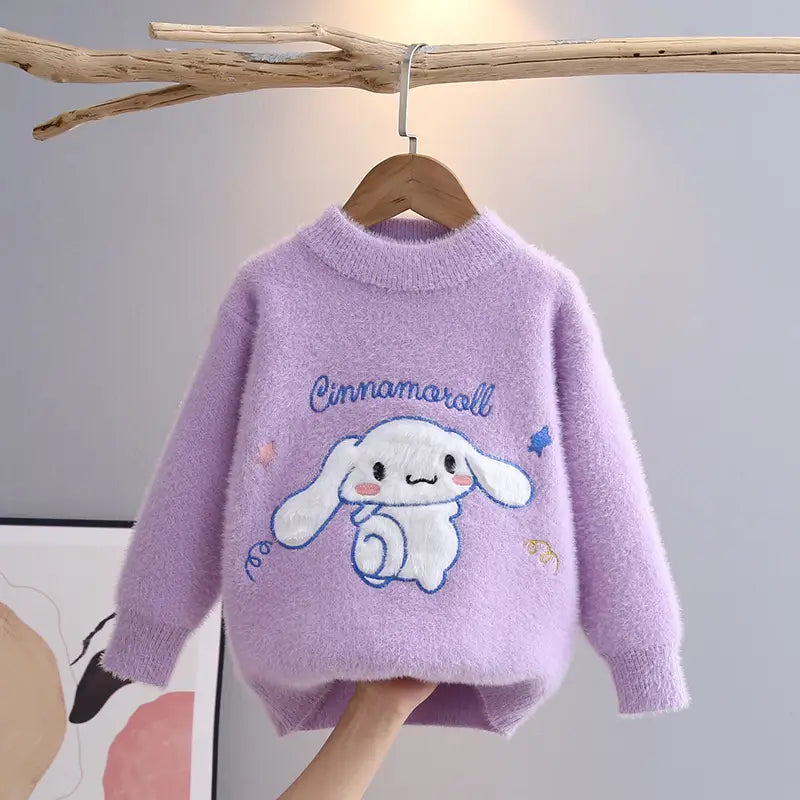 Girls Pink Cinnamoroll Knit Sweater Winter Long Sleeve