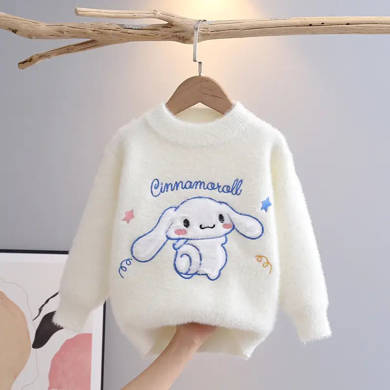 Girls Pink Cinnamoroll Knit Sweater Winter Long Sleeve