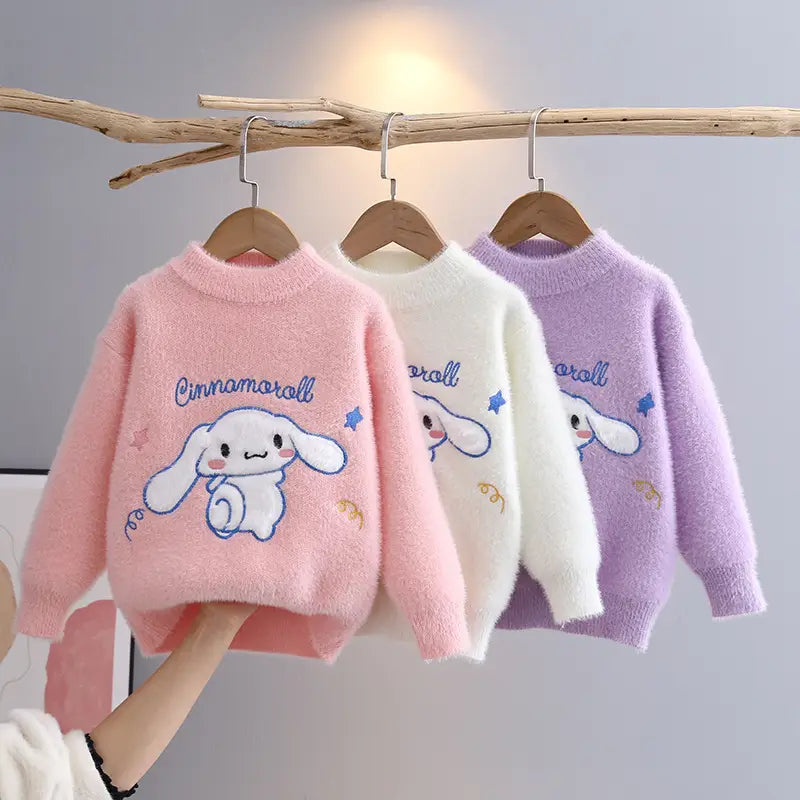 Girls Pink Cinnamoroll Knit Sweater Winter Long Sleeve