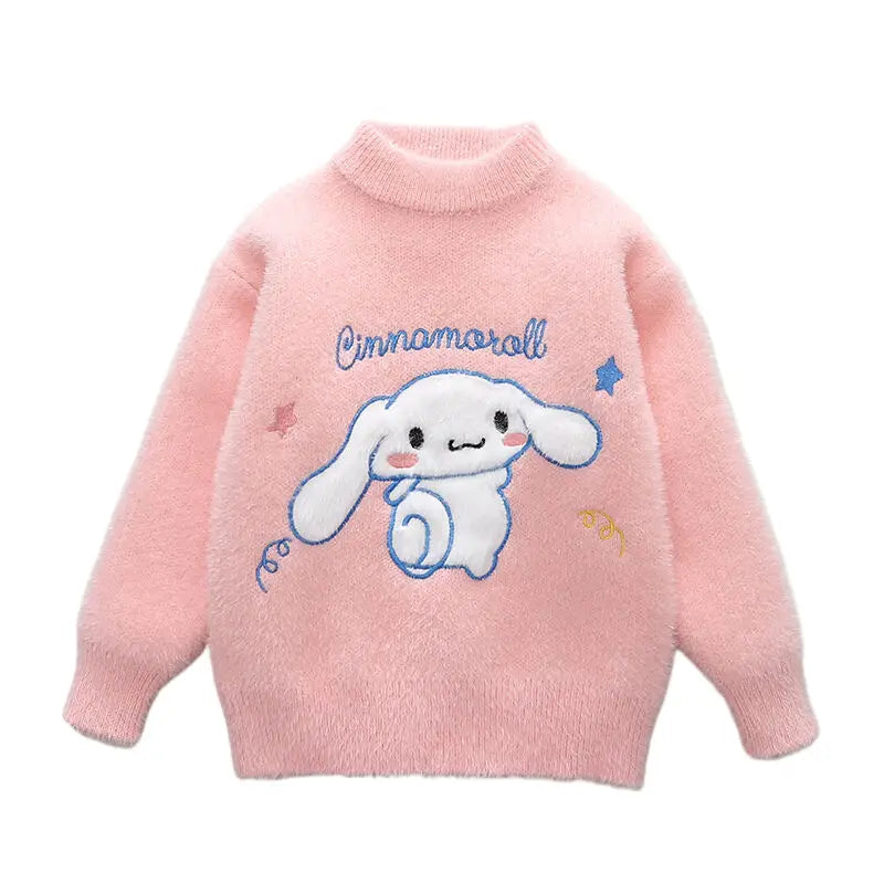 Girls Pink Cinnamoroll Knit Sweater Winter Long Sleeve