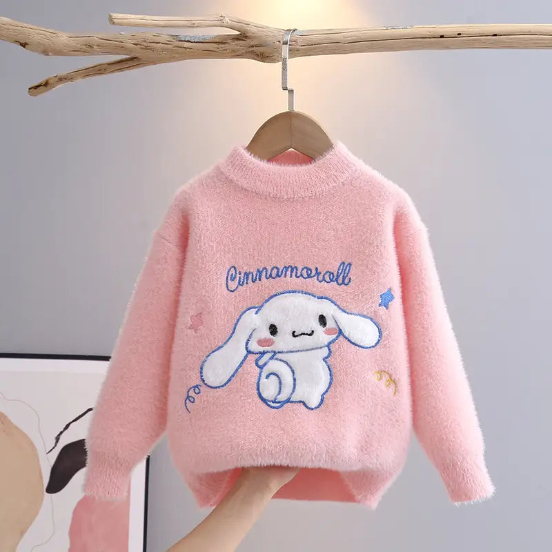 Girls Pink Cinnamoroll Knit Sweater Winter Long Sleeve