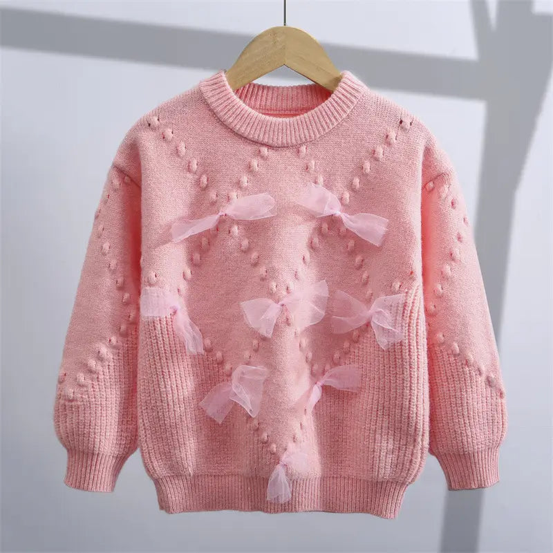 Girls Light Purple Bow Knitted Sweater Autumn Winter