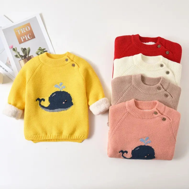 Baby Boys Thick Knit Sweaters with Whale Design