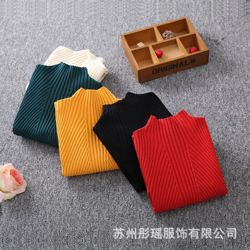 Girls Knit Pullover Autumn Winter Thick Fleece Lined Red