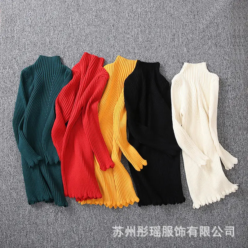 Girls Knit Pullover Autumn Winter Thick Fleece Lined Red