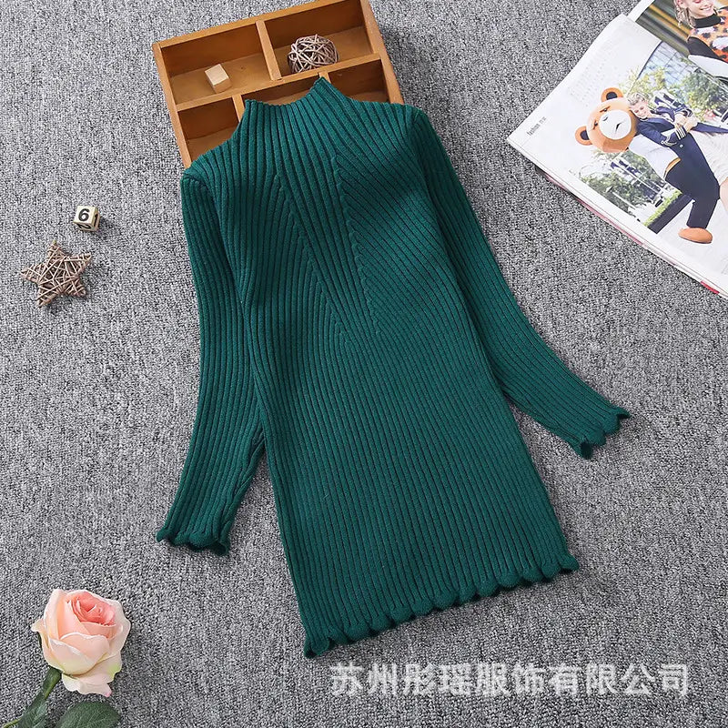 Girls Knit Pullover Autumn Winter Thick Fleece Lined Red
