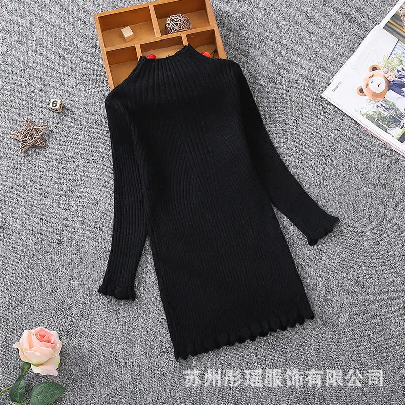 Girls Knit Pullover Autumn Winter Thick Fleece Lined Red