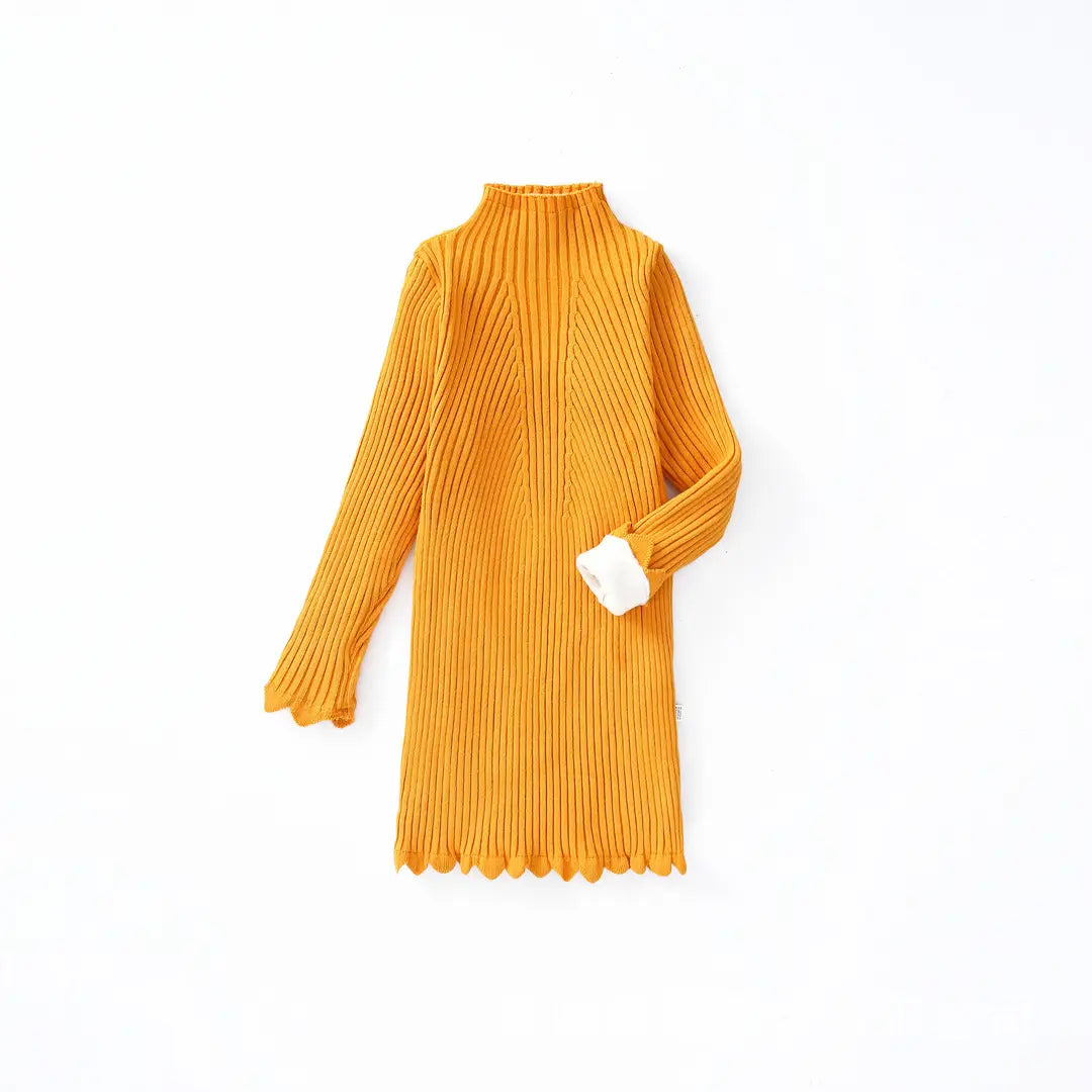 Girls Knit Pullover Autumn Winter Thick Fleece Lined Red