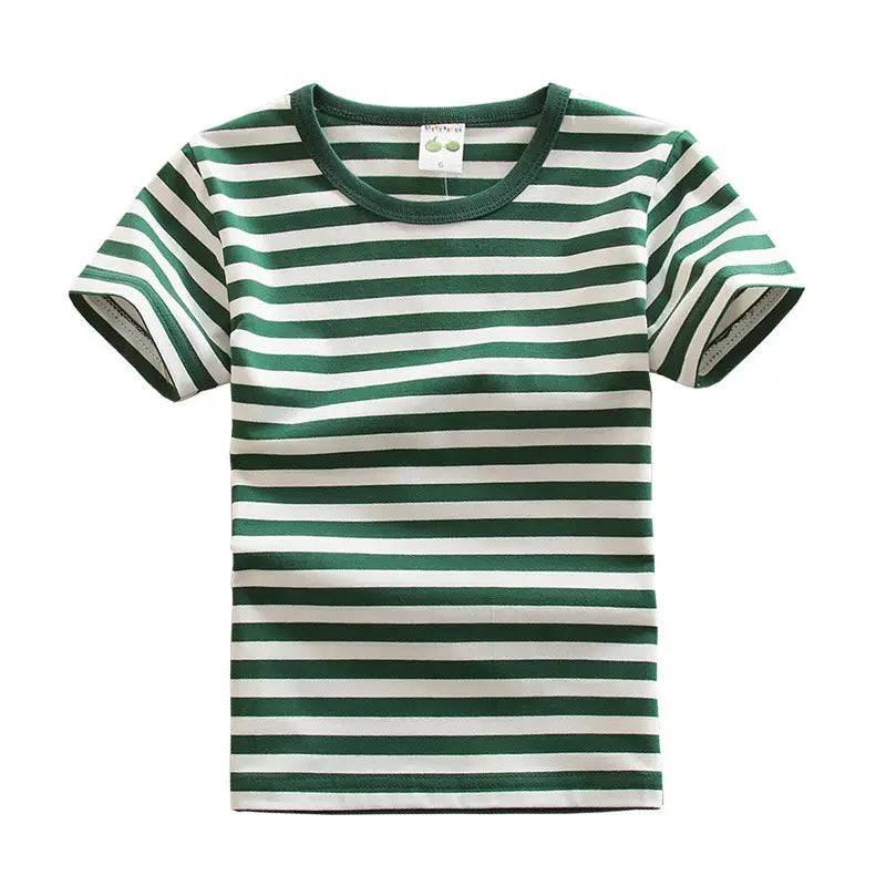Children's Green Striped Cotton T-Shirt Summer