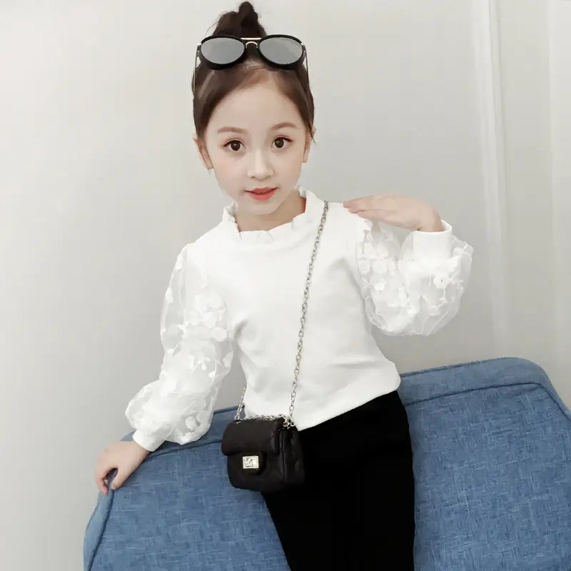 Girls White Bubble Sleeve Shirt Autumn 2025