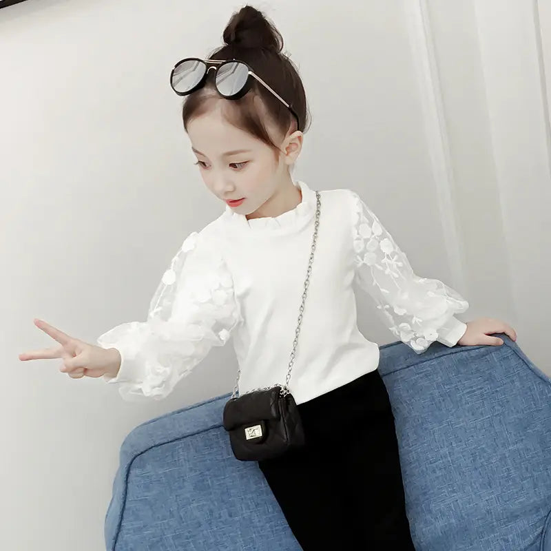 Girls White Bubble Sleeve Shirt Autumn 2025