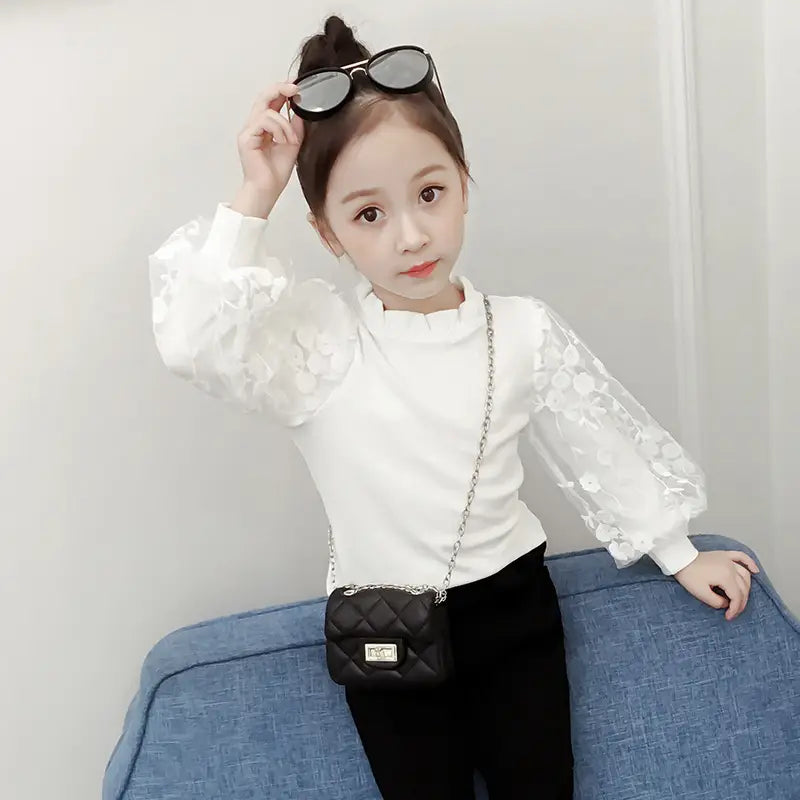 Girls White Bubble Sleeve Shirt Autumn 2025