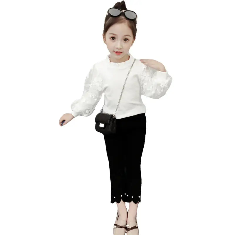 Girls White Bubble Sleeve Shirt Autumn 2025