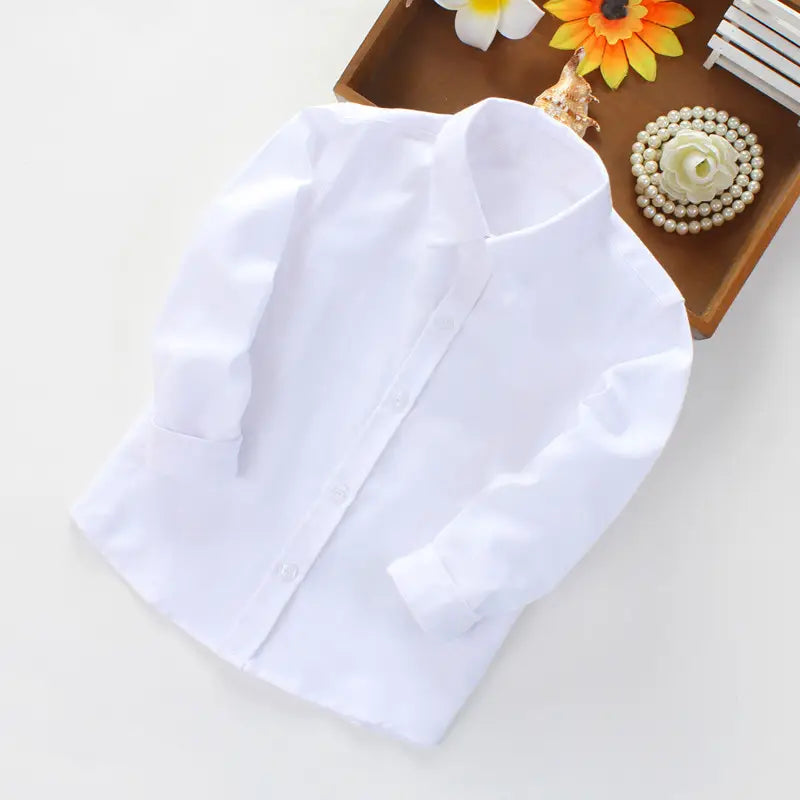 Kids White Long Sleeve School Shirt Premium Cotton Blend