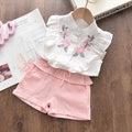 Girls Embroidered Sleeveless Shirt & Shorts Set Pink Cotton Daily Wear