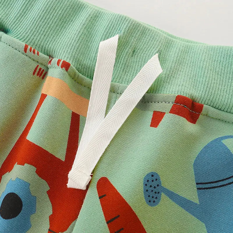 Kids Farm Print Pants Mint Green Drawstring Waist