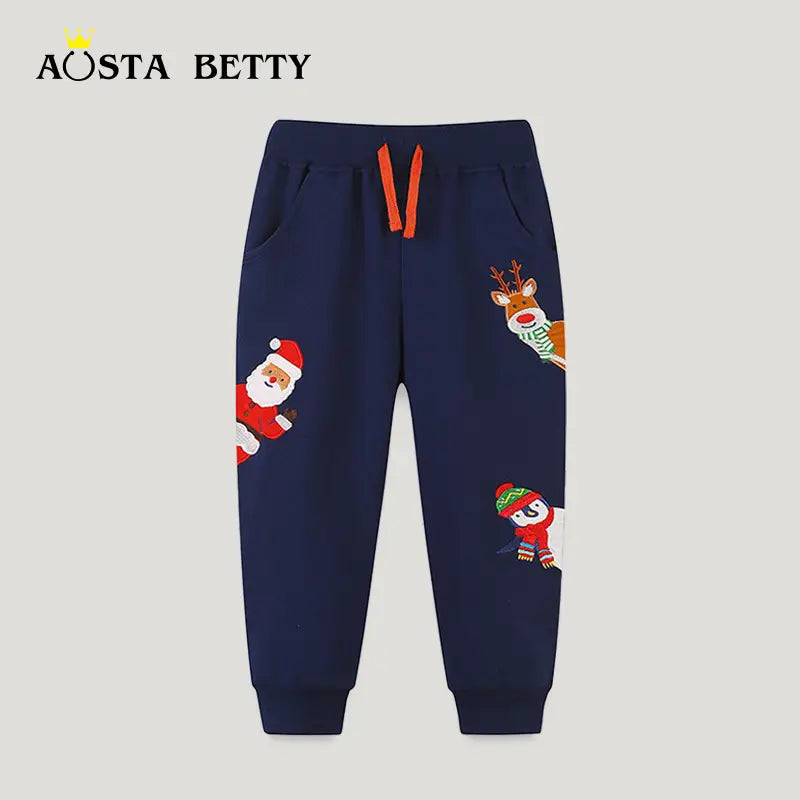 Kids Christmas Santa Pants Navy Blue Cotton Blend