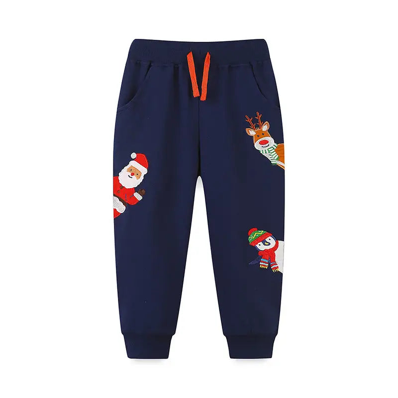 Kids Christmas Santa Pants Navy Blue Cotton Blend
