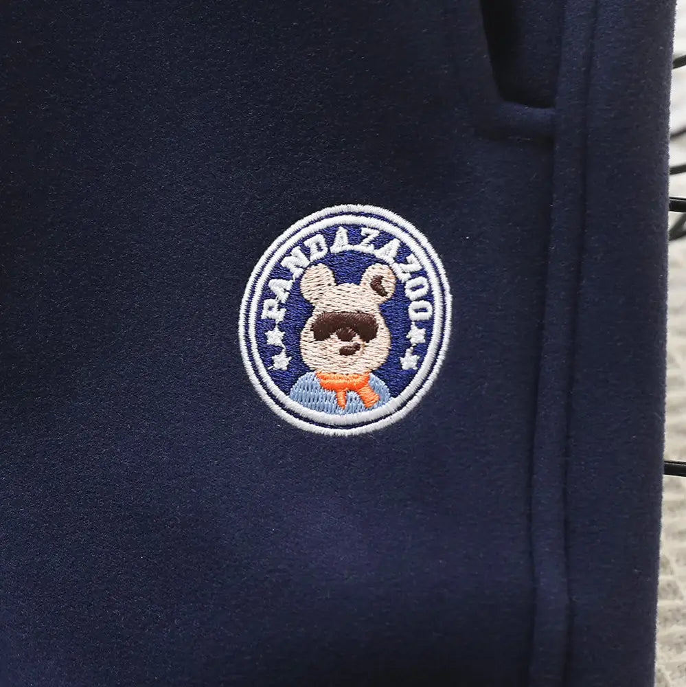 Kids Windproof Velvet Pants Navy Blue with Panda Patch