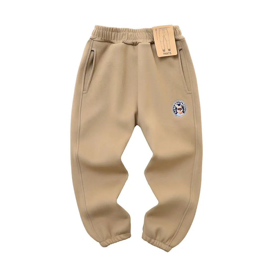 Kids Windproof Velvet Pants Navy Blue with Panda Patch