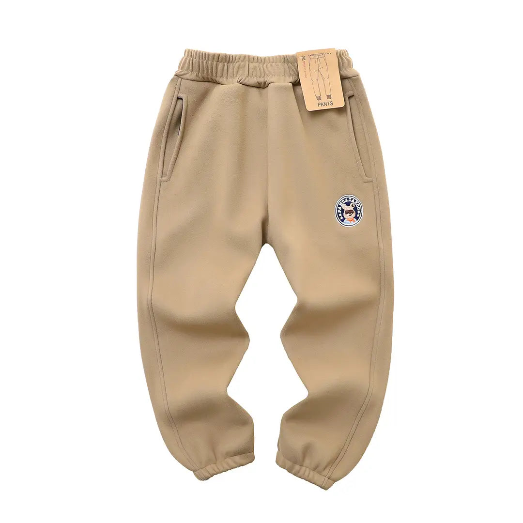 Kids Windproof Velvet Pants Navy Blue with Panda Patch